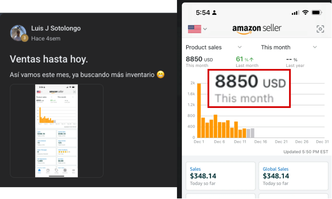 Testimonio 4 — $8,850 USD en el mes