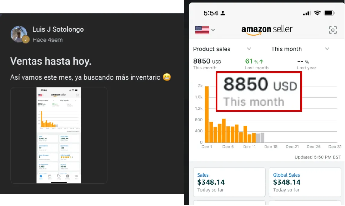 Testimonio 4 — $8,850 USD en el mes